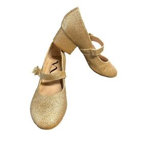 Girls  Size 4 Nina Gold‎ Bling Shoes Wedding Dance Pageant Block Heel Rhinestone